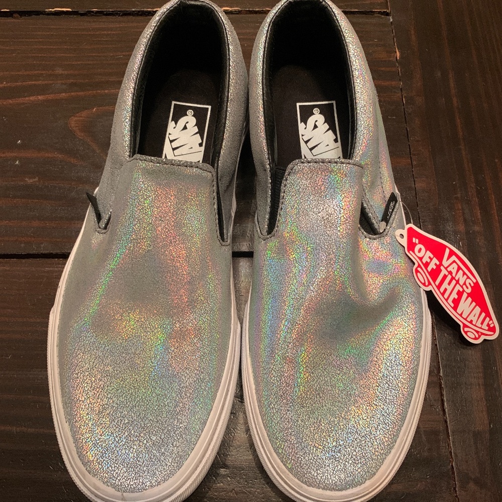 NWT Holographic Leather Vans Slip-Ons